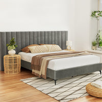 Bed Frame Queen Size Velvet Grey LOTT