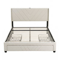 Artiss Queen Bed Frame with Charging Station and Storage Drawers Beige 300KG Noise Free