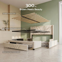 Artiss Queen Bed Frame with Charging Station and Storage Drawers Beige 300KG Noise Free