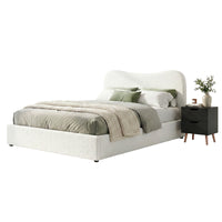 Artiss Double Bed Frame and Bedside Table Set Boucle Beige with Headboard Black Nightstand