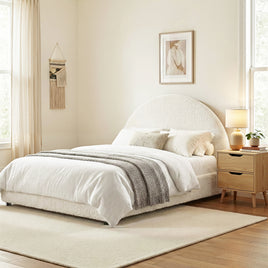 Artiss Gas Lift Queen Bed Frame with Bedside Table Set Boucle Fabric Upholstered Platform Bed Nightstand