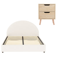 Artiss Gas Lift Queen Bed Frame with Bedside Table Set Boucle Fabric Upholstered Platform Bed Nightstand