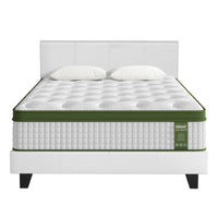 Artiss Double Bed Frame and BedStory Hybrid Mattress Bundle with Headboard White