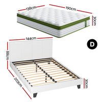 Artiss Double Bed Frame Platform White PVC Leather Hybrid Mattress Modern
