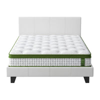 Artiss Double Bed Frame Platform White PVC Leather Hybrid Mattress Modern