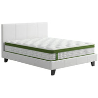 Artiss Double Bed Frame Platform White PVC Leather Hybrid Mattress Modern