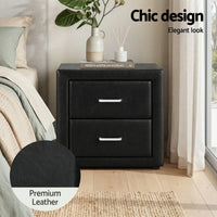 Artiss Gas Lift Queen Bed Frame and Bedside Table Set Leather Black