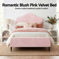 Artiss King Single Storage Bed Frame Velvet with Bedside Table Pink