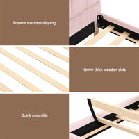 Artiss Bed Frame King Single with 2 Bedside Tables Set Scallop Headboard Pink Velvet Fabric Beds Base