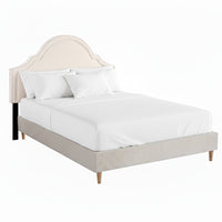 Artiss Queen Bed Frame with Storage Scalloped Velvet Headboard Wooden Platform Base