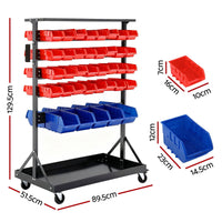 Giantz 74 Bins Storage Rack Double Sided Mobile Garage Workshop Tools Organizer