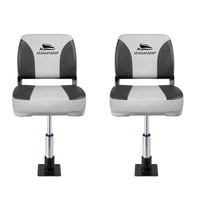 Seamanship 2X Folding Boat Seats with 2X Adjustable Pedestals 34–46cm Marine Swivel Low Back 13cm Padding Charcoal