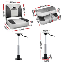 Seamanship 2X Folding Boat Seats with 2X Adjustable Pedestals 55–75cm Marine Swivel Low Back 13cm Padding Charcoal