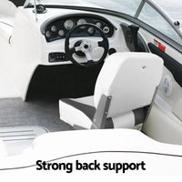 Seamanship 2X Folding Boat Seats with 2X Adjustable Pedestals 55–75cm Marine Swivel Low Back 13cm Padding Charcoal