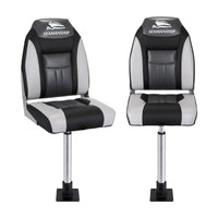 Seamanship 2X Folding Boat Seats with 2X Adjustable Pedestals 55–75cm Marine Seat Swivel High Back 12cm Padding Black