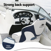 Seamanship Captain Bucket Boat Seats Flip Up Bolster Swivel 15cm Padding with Adjustable Pedestals 34–46cm Blue