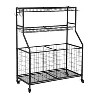 Everfit Sports Equipment Organizer Storage with Wheels Multi-Sport Garage Gym Black