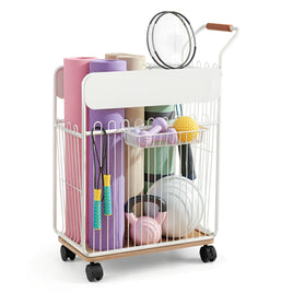 Everfit Yoga Mat Storage Rack Mobile Holder with Wheels Basket Home Gym Storage Organizer White