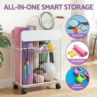 Everfit Yoga Mat Storage Rack Mobile Holder with Wheels Basket Home Gym Storage Organizer White