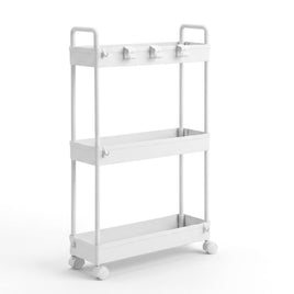 Artiss 3 Tier Slim Storage Trolley Narrow Utility Organiser Rack White