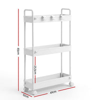 Artiss 3 Tier Slim Storage Trolley Narrow Utility Organiser Rack White