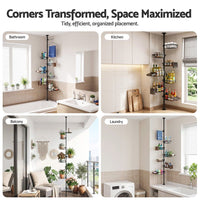 Artiss Tension Pole Shower Caddy Steel Corner Bathroom Shelf Black