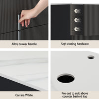 Cefito Vanity Unit 900mm Bathroom Cabinet Storage Wall Hung Black Timber Front