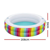 Kids Inflatable Round Pool Above Ground Cup Holder Rainbow 206x206x51cm