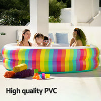 Kids Inflatable Round Pool Above Ground Cup Holder Rainbow 206x206x51cm