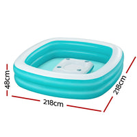 Kids Inflatable Family Pool with Center Console Cup Holder 218x218x48cm