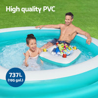 Kids Inflatable Family Pool with Center Console Cup Holder 218x218x48cm