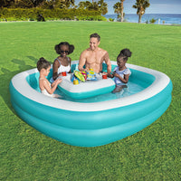 Kids Inflatable Family Pool with Center Console Cup Holder 218x218x48cm