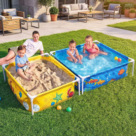 Bestway 2-in-1 Kids Pool and Sandpit Set 122cm/90cm Metal Frame Yellow Blue