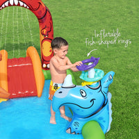 Kids Inflatable Play Splash Pool with Slide Ball Tossing Toys 242x140cm