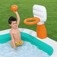 Kids Inflatable Pool Above Ground Play Pools Basketball Hoop 251x168cm