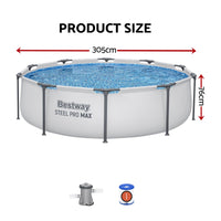 Bestway 305CM Swimming Pools Steel Above Ground Round Backyard Pool Set White