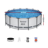 Swimming Pool 427x427x122cm Steel Frame Above Ground Pools Round Filter Pump Ladder