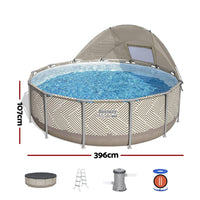 Bestway Swimming Pools 396cm x 107cm Steel Above Ground Canopy Backyard Pool Set White