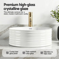 Cefito Bathroom Basin Vanity Sink Vessel Ceramic White Round Countertop 36cm