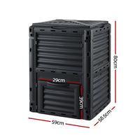Gardeon Compost Bin 300L Heavy-Duty Black Outdoor Composter with Top Lid Bottom Door