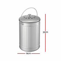 Gardeon Compost Bin Kitchen Countertop Food Waste Caddy 6L Silver
