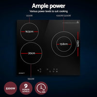 Electric Ceramic Cooktop 60cm Kitchen Cooker 4 Burner Hob Touch Control 5200W