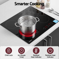 Devanti Ceramic Cooktop 5 Cooking Zone 4 Electric Hobs Touch Control 7600W Black
