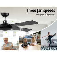 52'' Ceiling Fan AC Motor 4 Blades w/Remote - Black