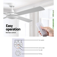 52'' Ceiling Fan AC Motor 4 Blades w/Remote - White