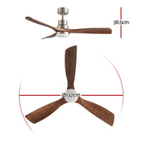 Devanti 52" Ceiling Fan with Light Remote Control DC Motor Smart App Timber Blades Brown