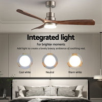 Devanti 52" Ceiling Fan with Light Remote Control DC Motor Smart App Timber Blades Brown