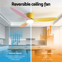 Devanti 52'' Ceiling Fan 3 Blades DC Motor w/Light w/Remote Yellow Pink Orange