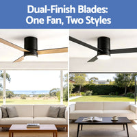 Devanti 52'' Ceiling Fan 3 Blades Double-sided DC Motor w/Light w/Remote Light Wood and bLack