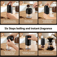 Devanti Electric Coffee Grinder USB-C Rechargeable Portable Coffee Bean Grinder with 40 Precise Grind Settings | Automatic Spice Nut Pepper Grinder Mill with Cleaning Brush & Ground Coffee Container for Home Office Camping Travel, Black